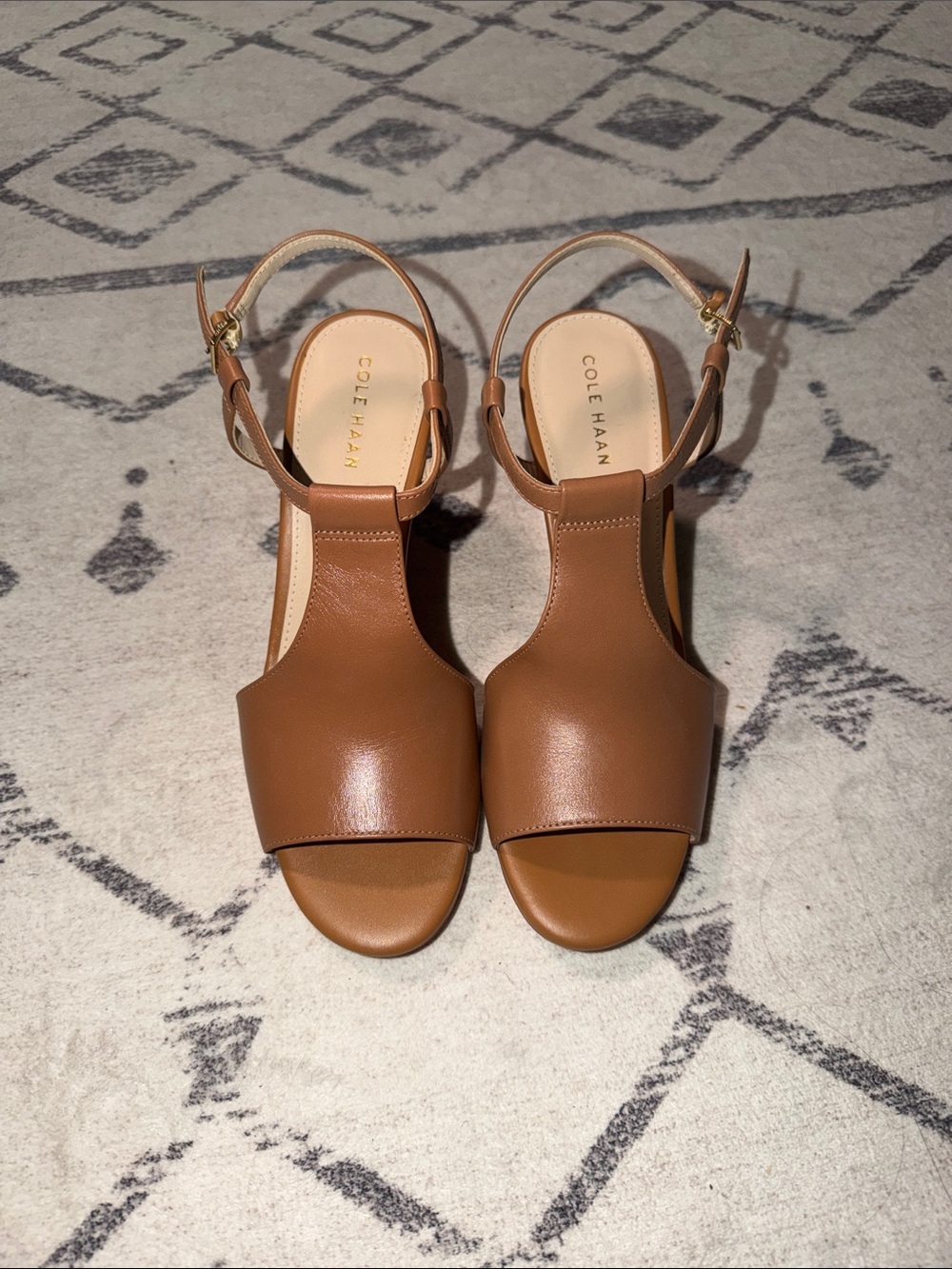 Cole Haan Brown Leather T-Strap Slingback Sandals